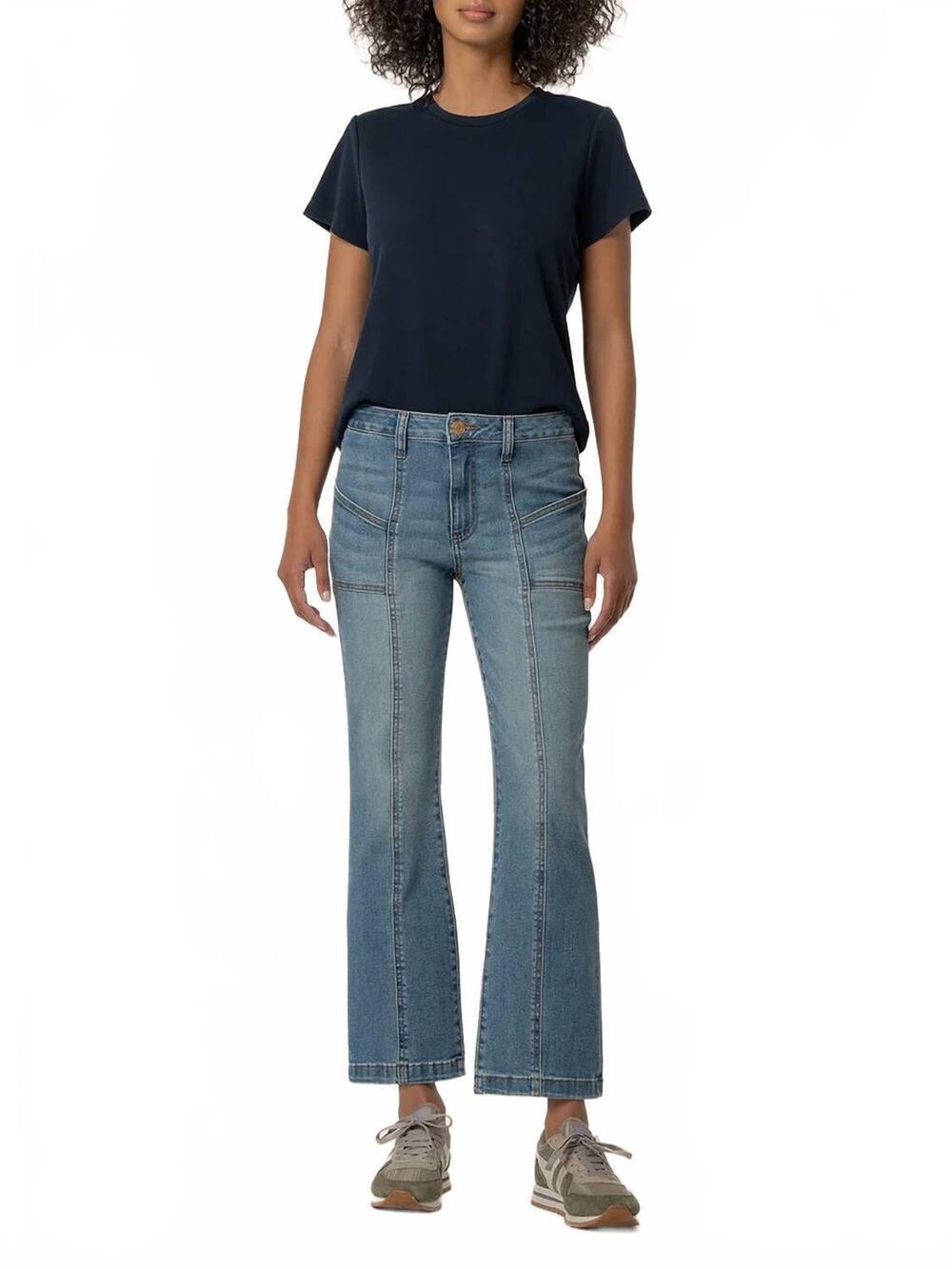 NEW KUT FROM THE KLOTH kelsey high rise ankle flare front seam patch pocket jean